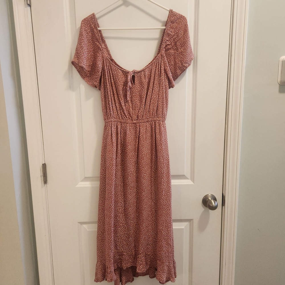 Abercrombie & Fitch Rust Polka Dot Ruffle Midi Dress Small Boho Flutter Sleeve
